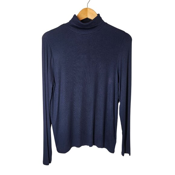 NWT, Modal Comfy Super Soft Layered, Gap Long Sleeve Mock Neck Top Navy Ribbed K - Picture 1 of 11